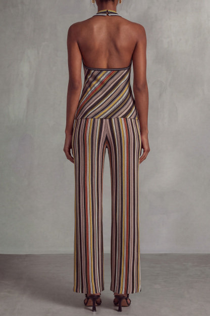 Mireille Colorful Stripe Knit Pants Set In Brown