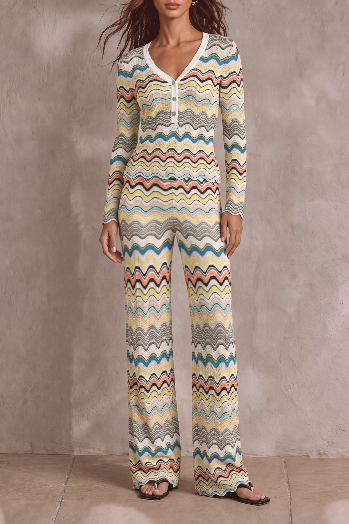 Mireille Colorful Wavy Stripe Knit Pants Set