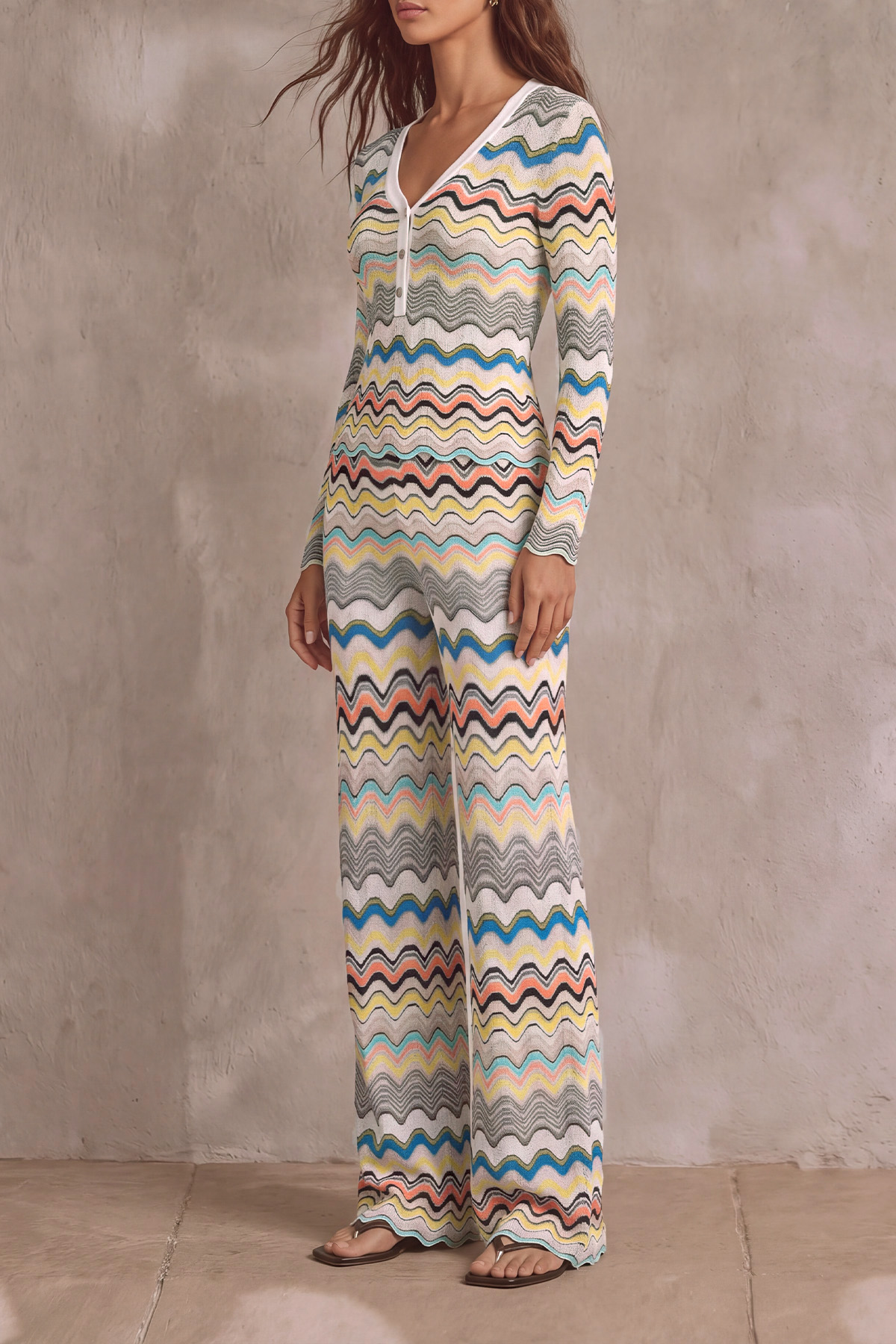 Mireille Colorful Wavy Stripe Knit Pants Set