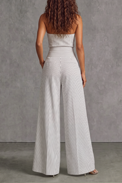 Mireth Halter Neck Button Stripe Jumpsuit 