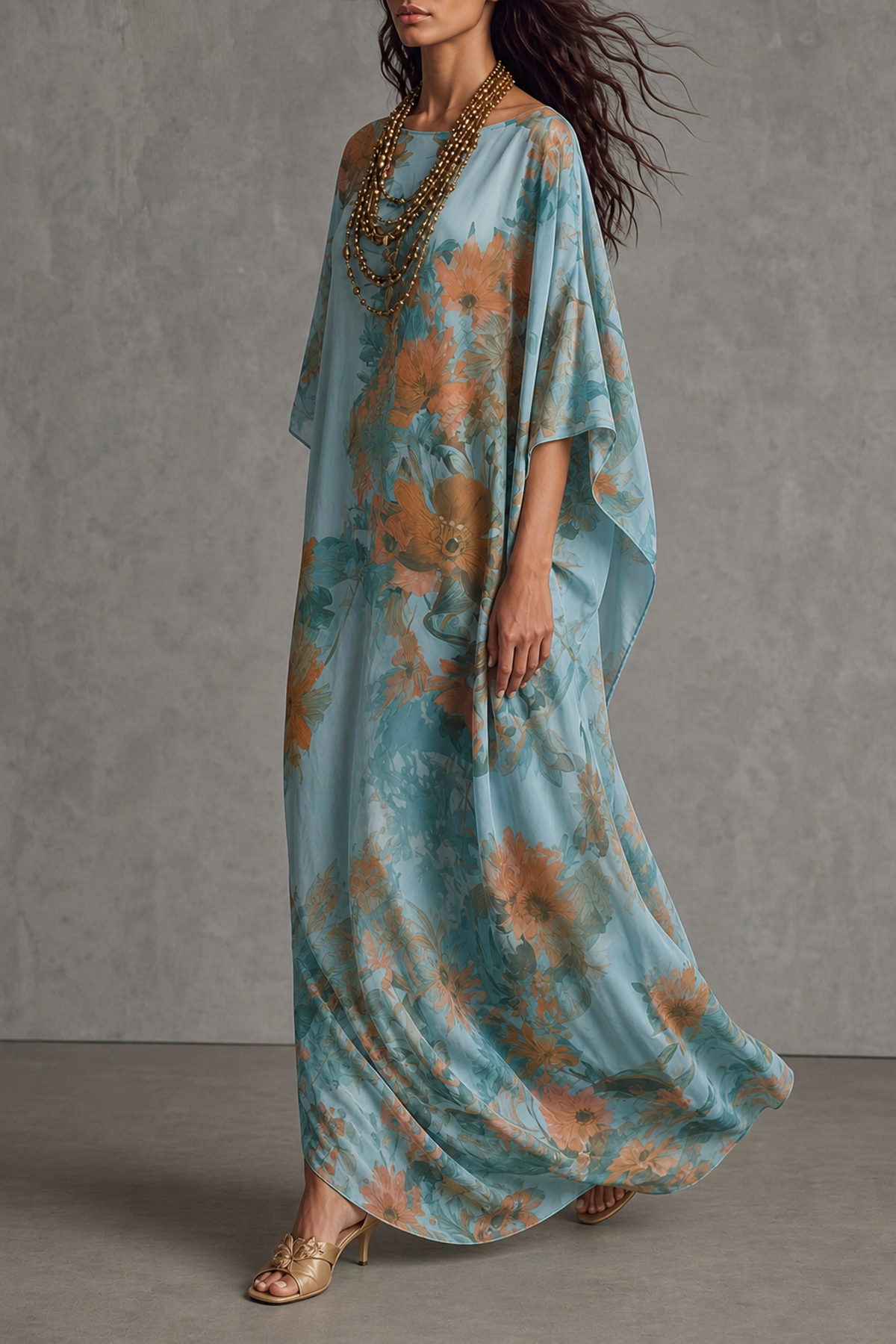 Mirexon Batwing Sleeve Floral Maxi Dress