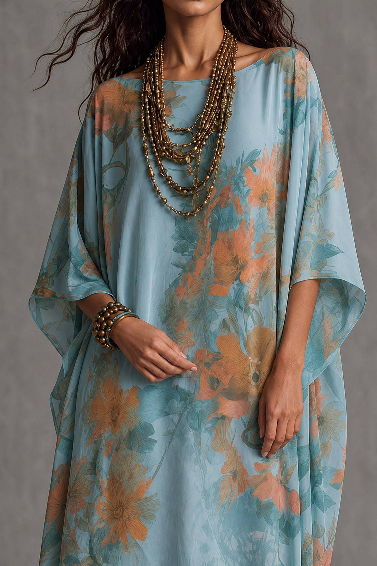 Mirexon Batwing Sleeve Floral Maxi Dress