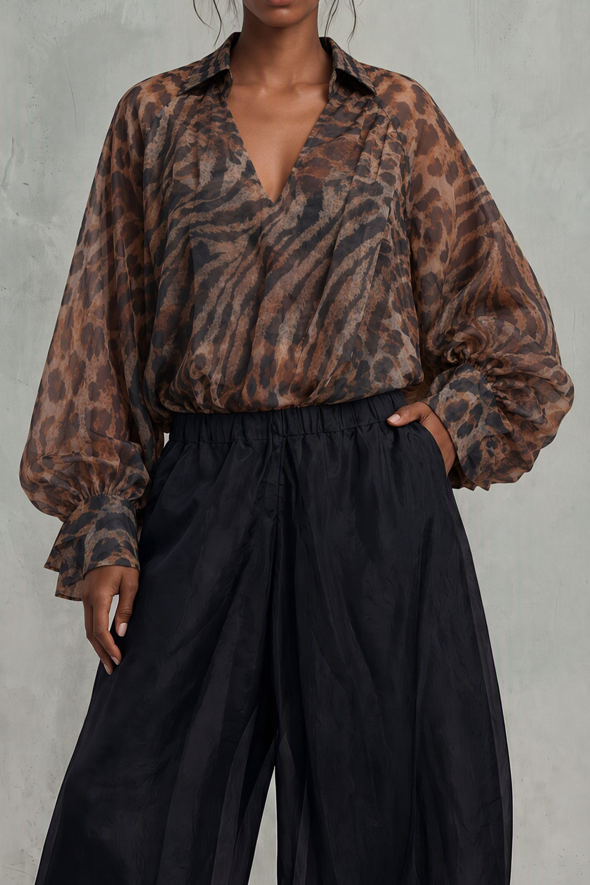 Mireya V Neck Animal Print Blouse Top