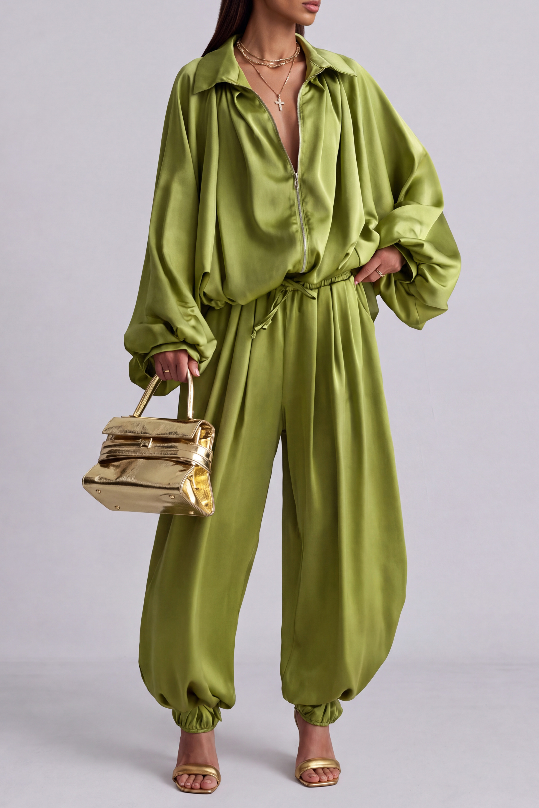 Molly High Neck Zipper Pants Set