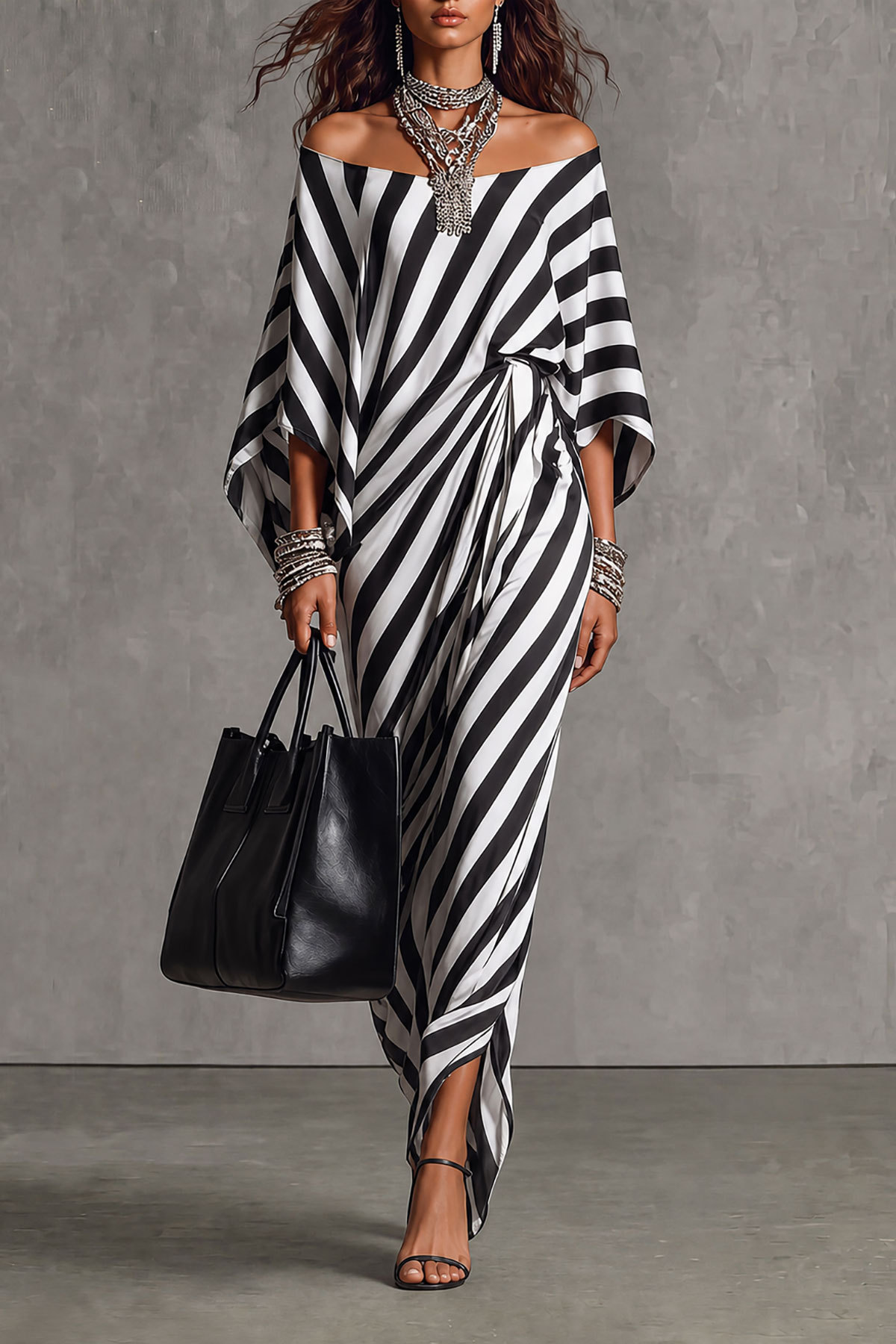 Monroe Off Shoulder Stripe Print Maxi Dress