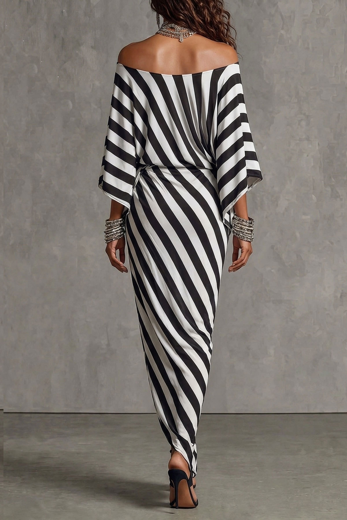 Monroe Off Shoulder Stripe Print Maxi Dress
