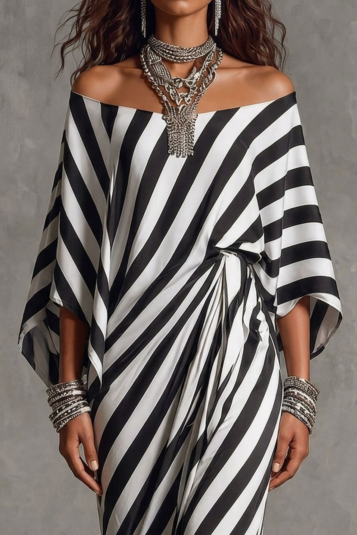 Monroe Off Shoulder Stripe Print Maxi Dress