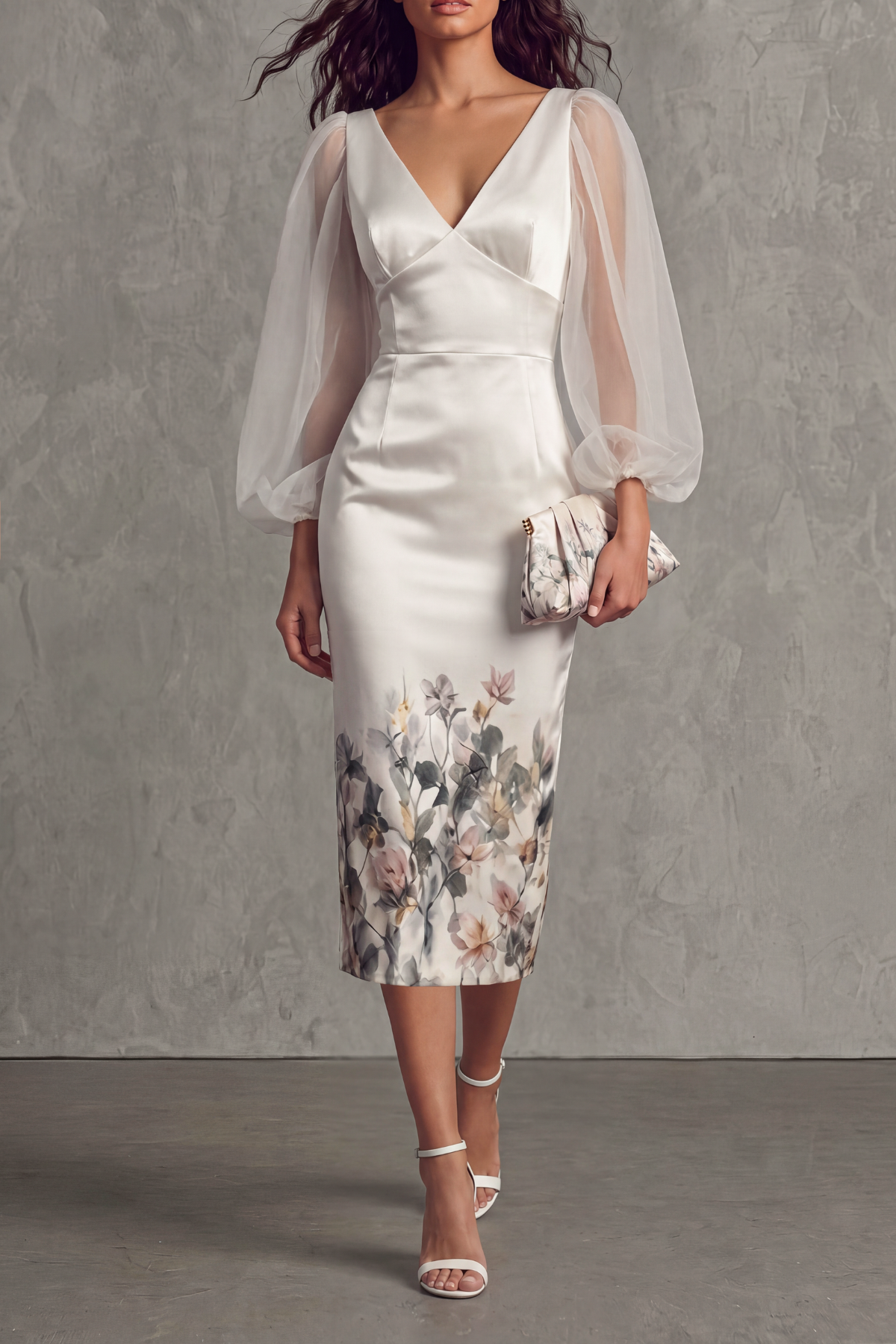 Morveth V Neck Floral Midi Dress