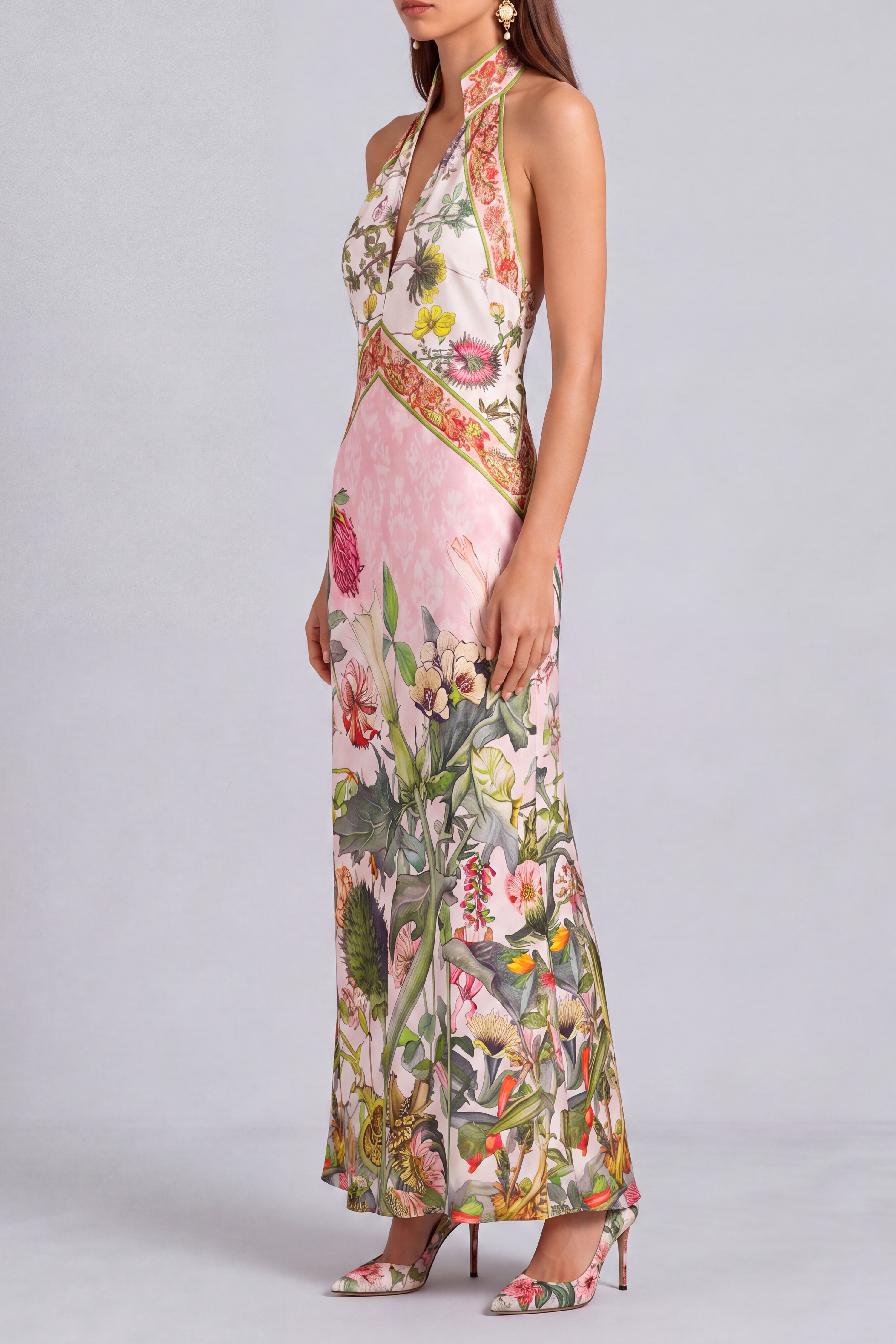 Naomi Plunge Floral Backless Maxi Dress