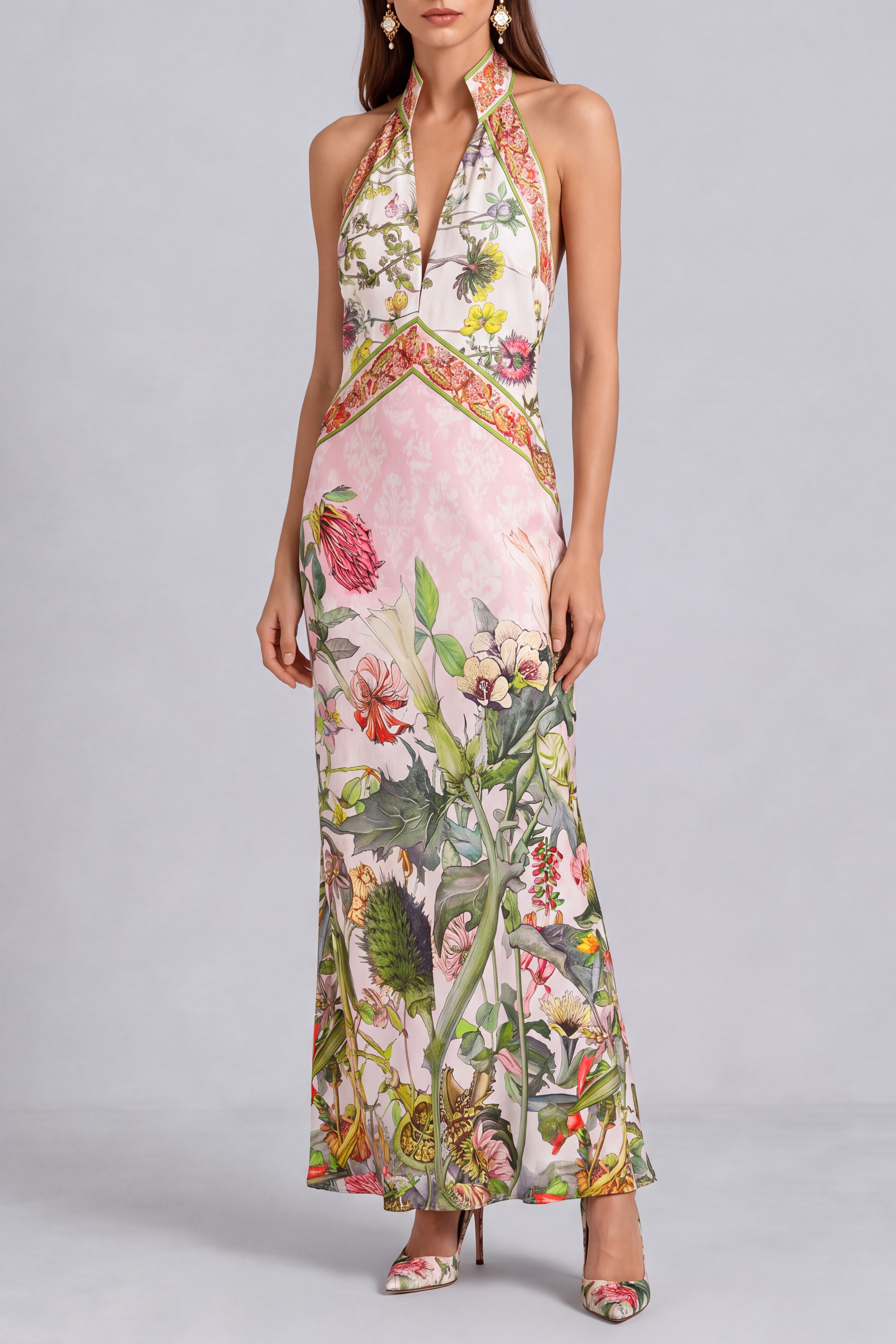 Naomi Plunge Floral Backless Maxi Dress