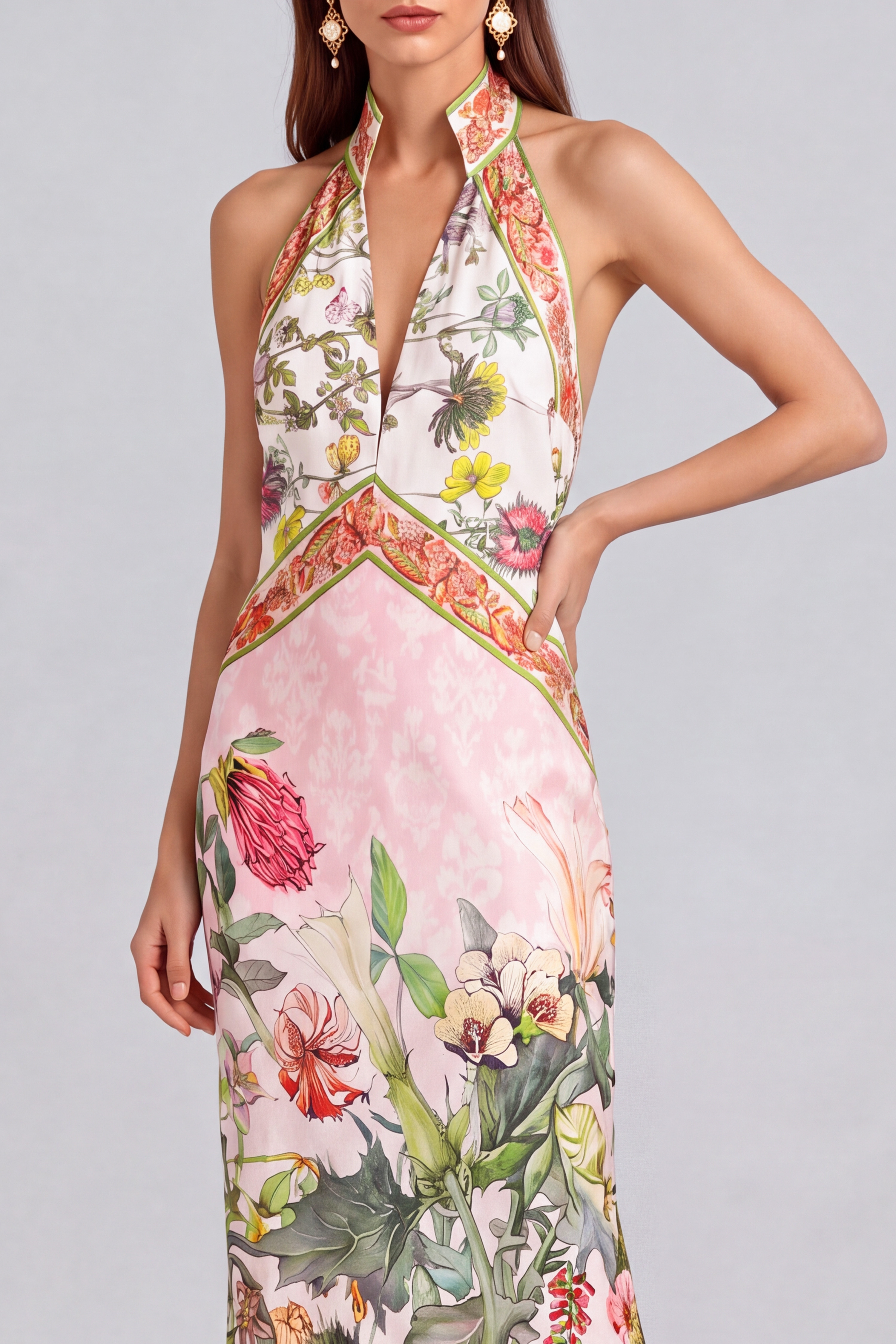Naomi Plunge Floral Backless Maxi Dress