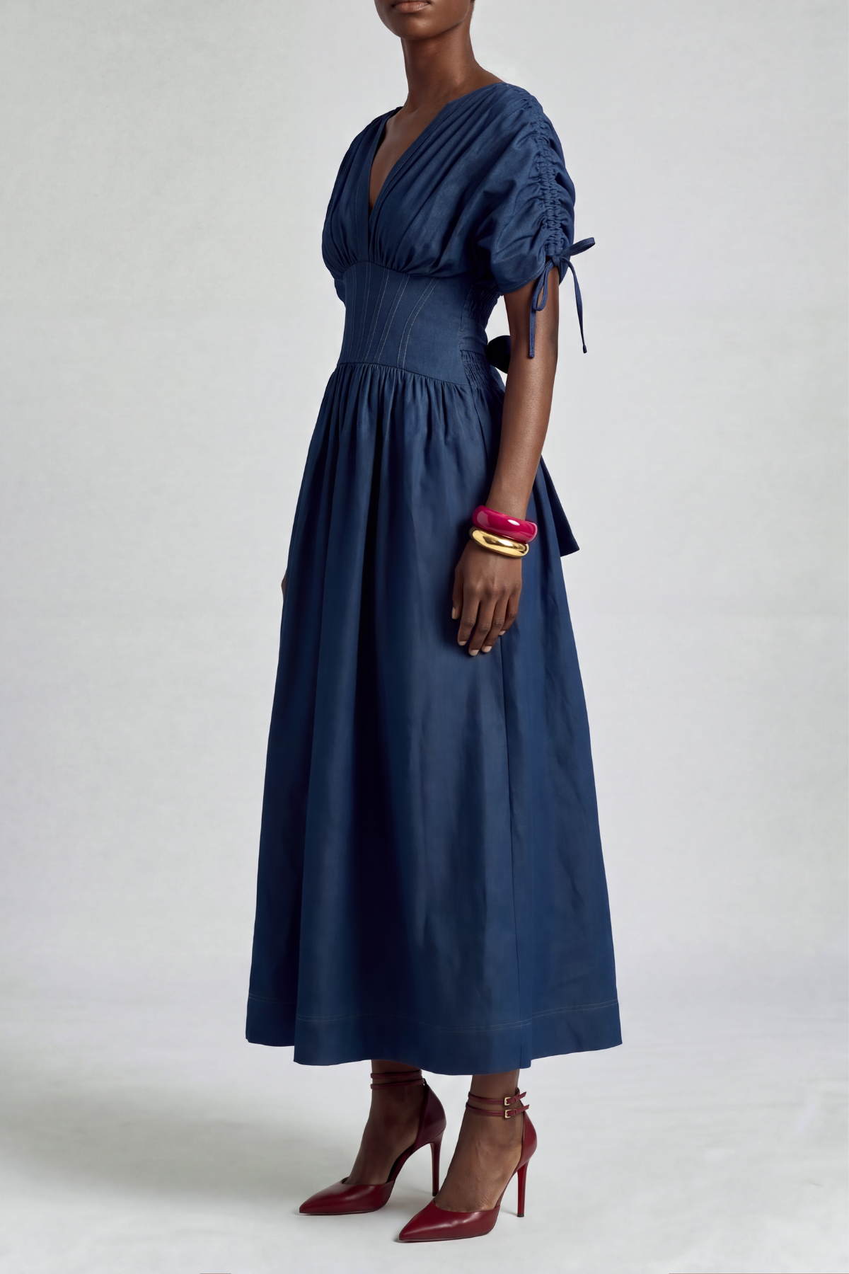 Natalia Puff Shoulder Tie Maxi Dress