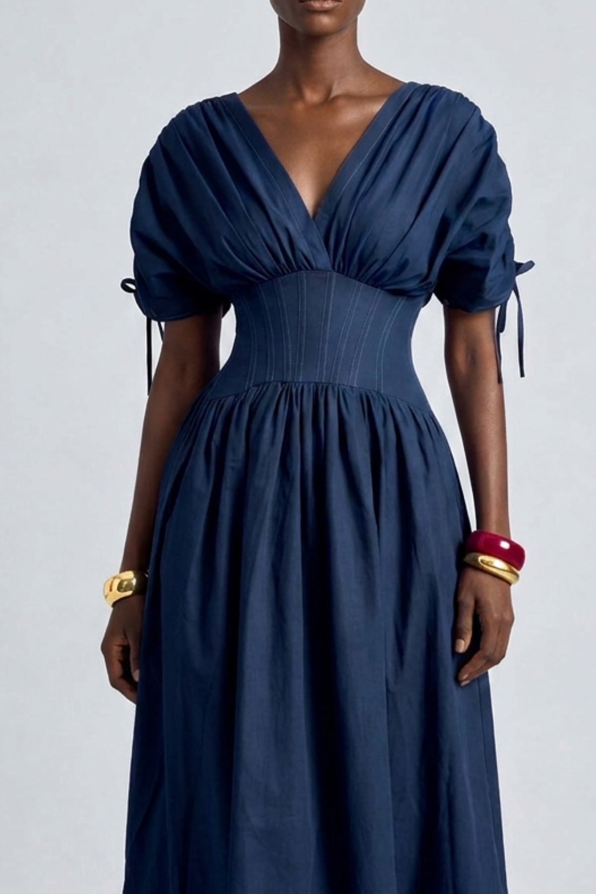 Natalia Puff Shoulder Tie Maxi Dress