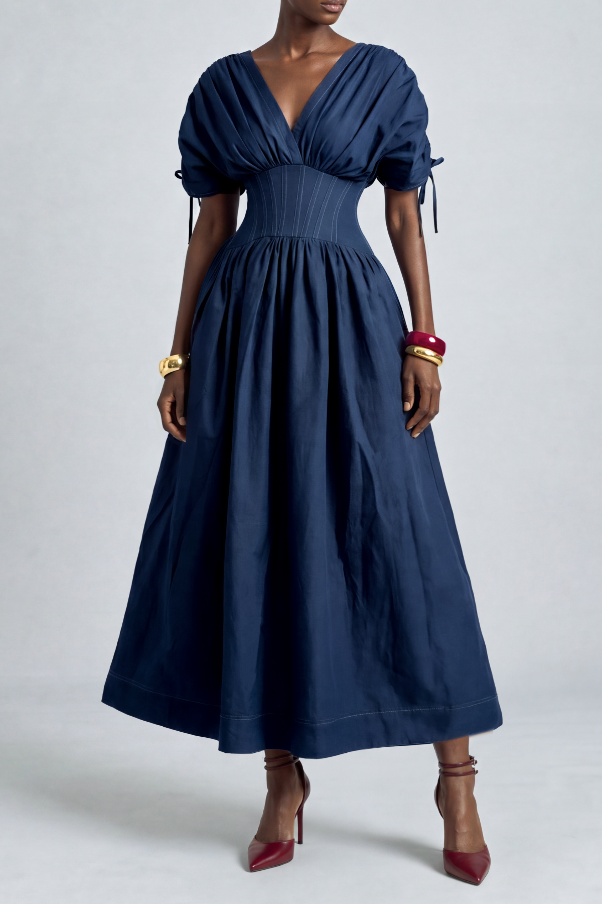 Natalia Puff Shoulder Tie Maxi Dress