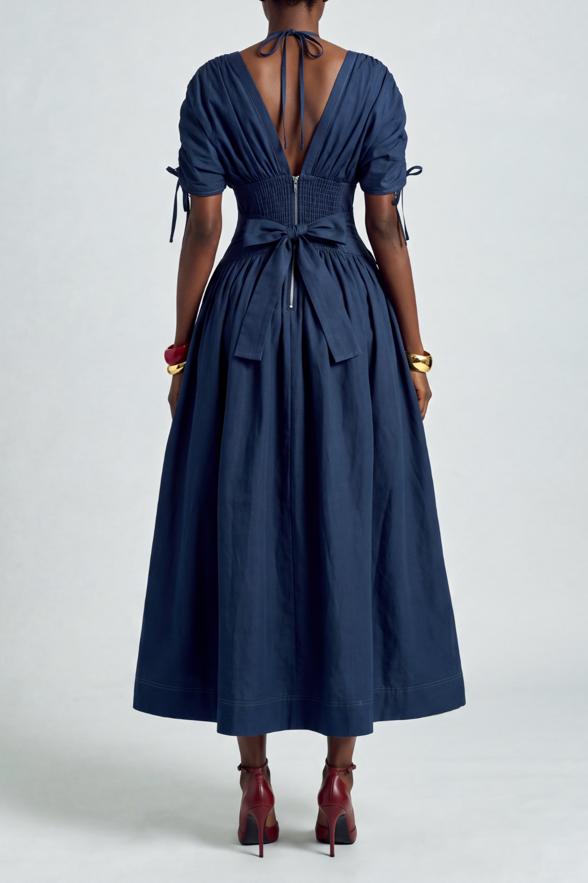 Natalia Puff Shoulder Tie Maxi Dress