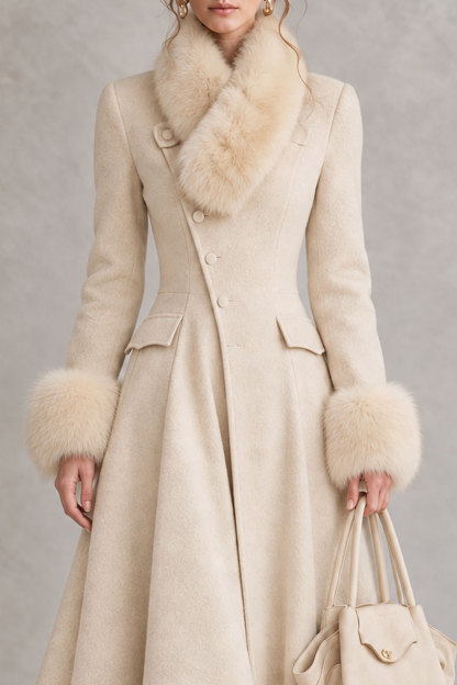Naya Fur Trim Button Long Wool Coat