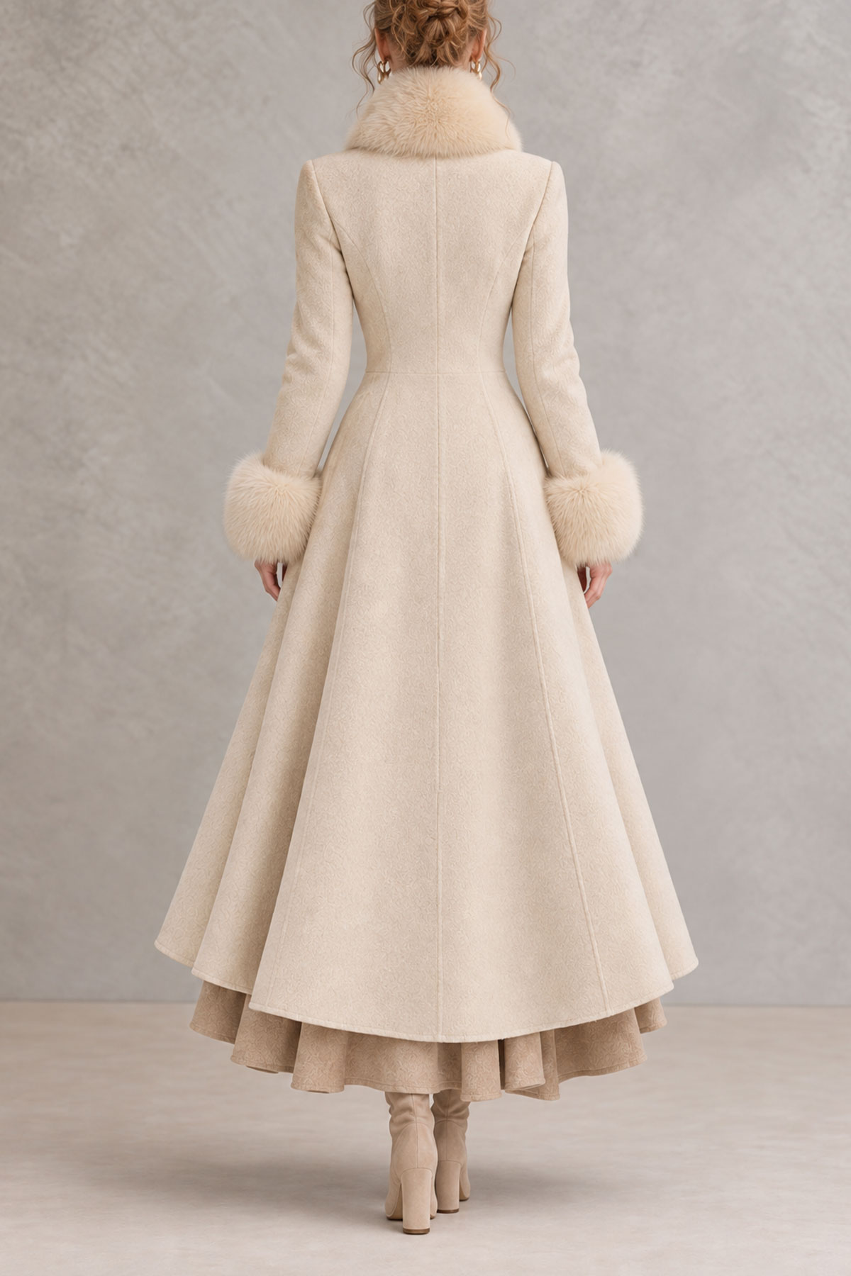 Naya Fur Trim Button Long Wool Coat