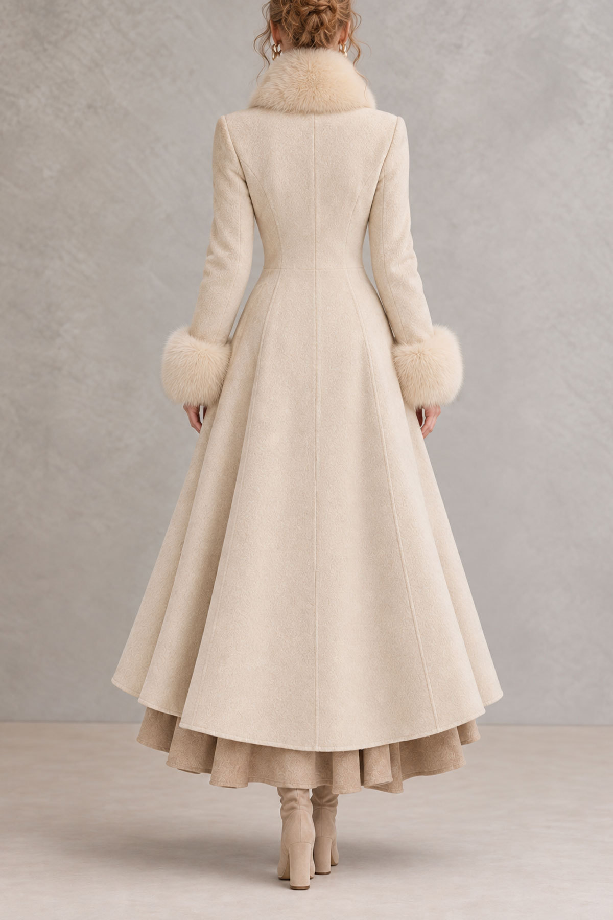 Naya Fur Trim Button Long Wool Coat
