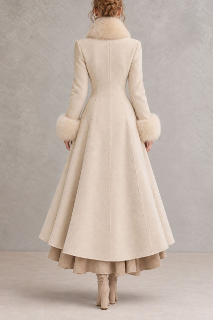 Naya Fur Trim Button Long Wool Coat