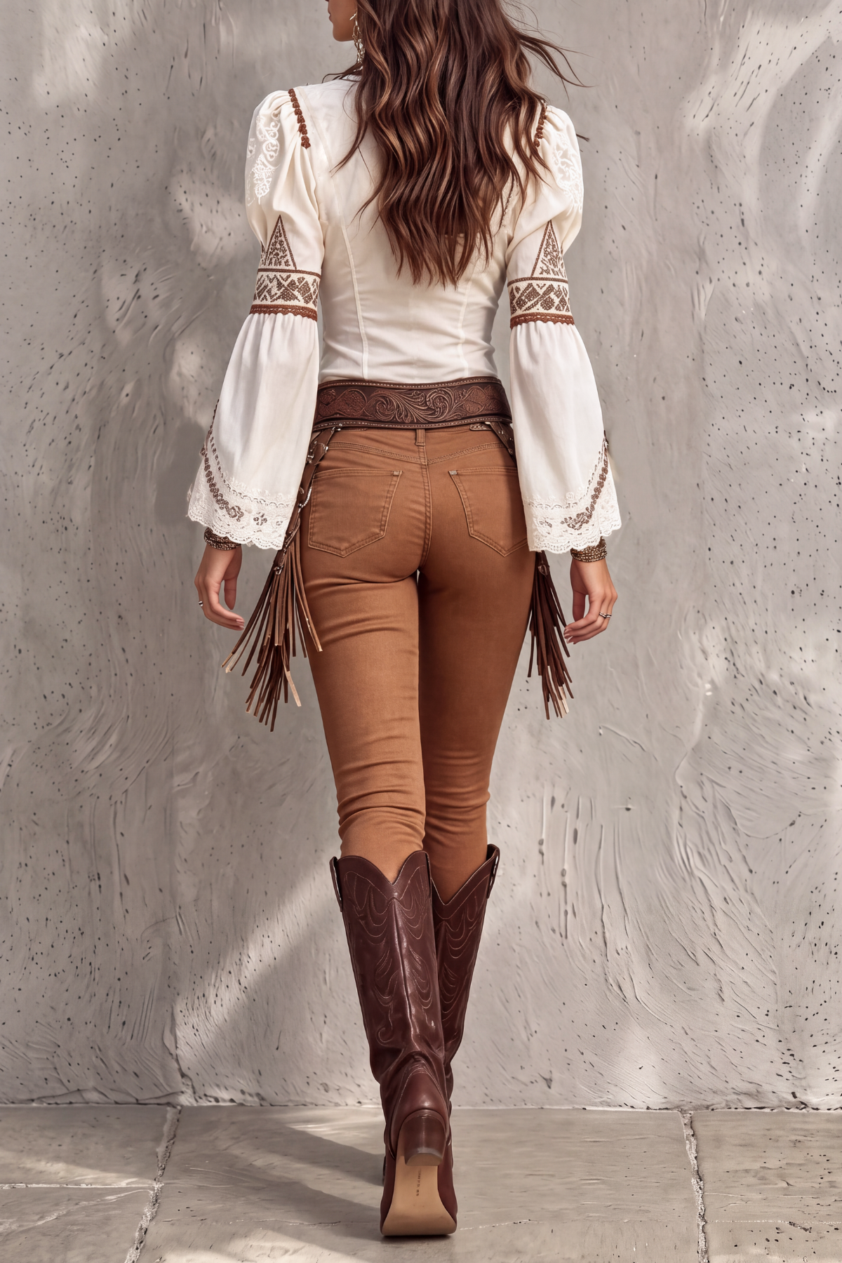 Neyvora Lace Up Floral Embossed Shirt