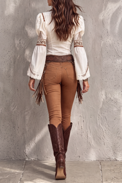 Neyvora Lace Up Floral Embossed Shirt