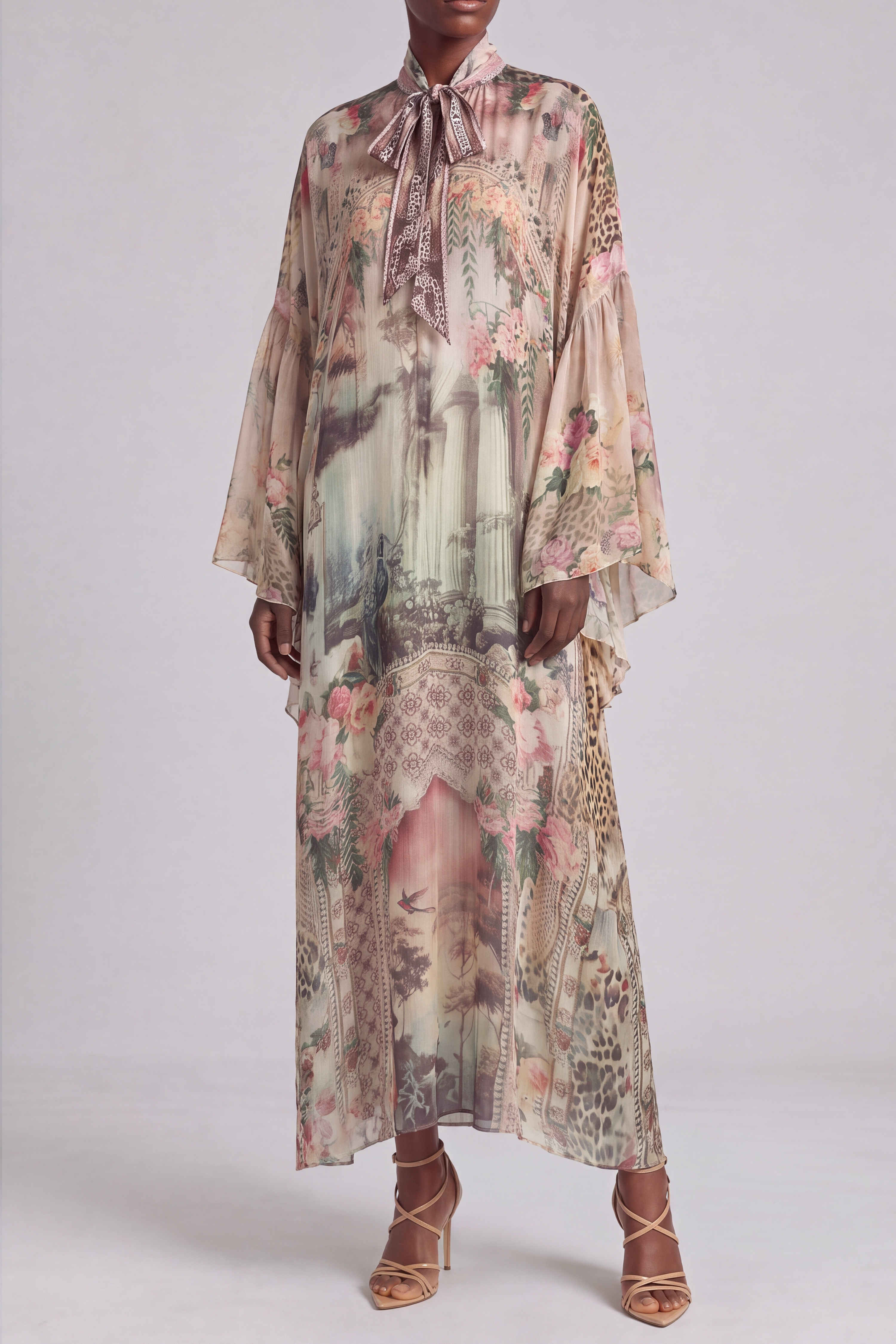 Nicole Bow Print Midi Dress In Pink