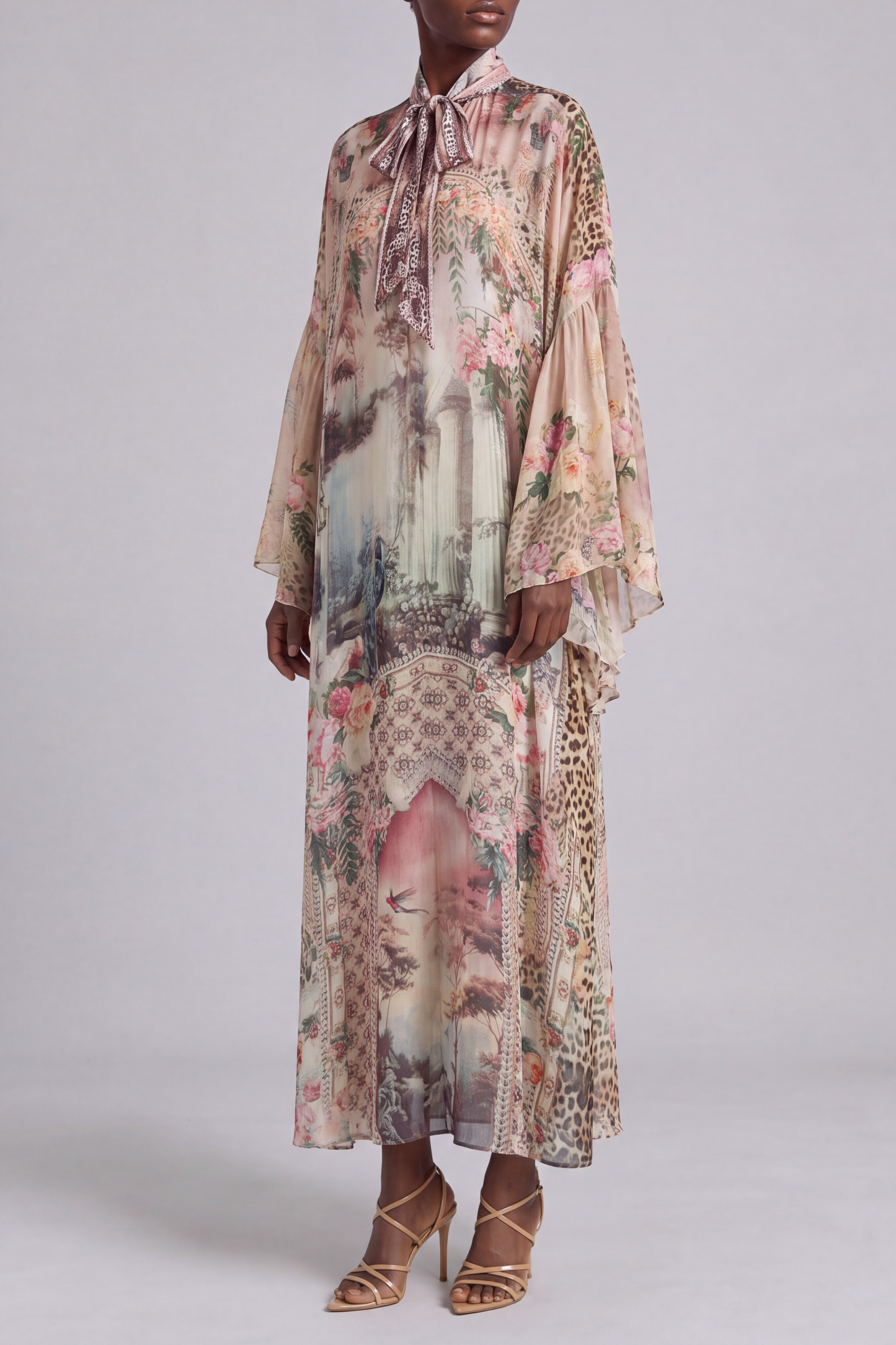 Nicole Bow Print Midi Dress In Pink