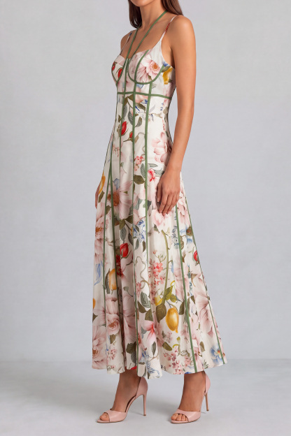 Nina Halter Neck Floral Midi Dress In Green