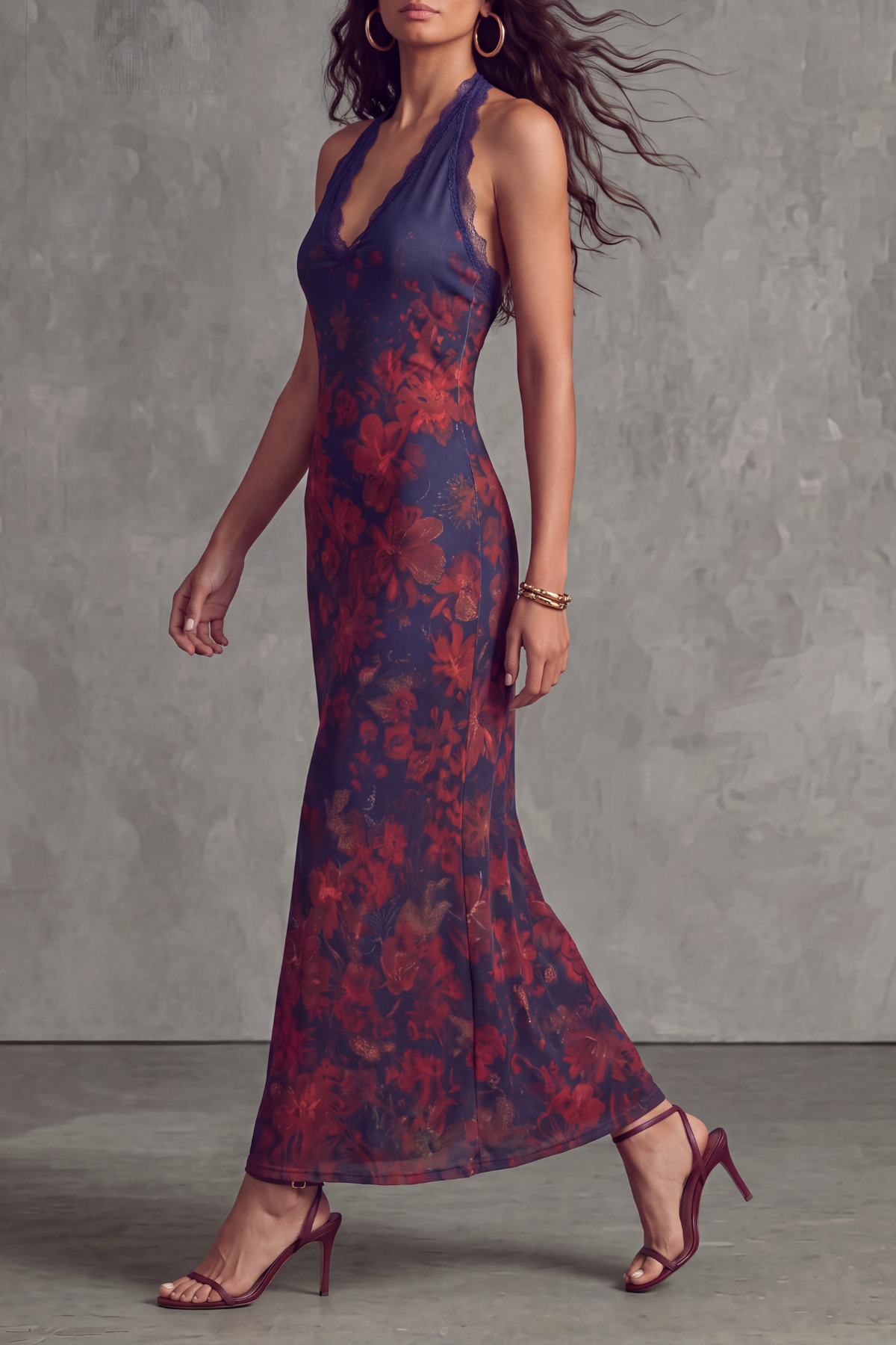 Nivessa Floral Lace Trim Maxi Dress