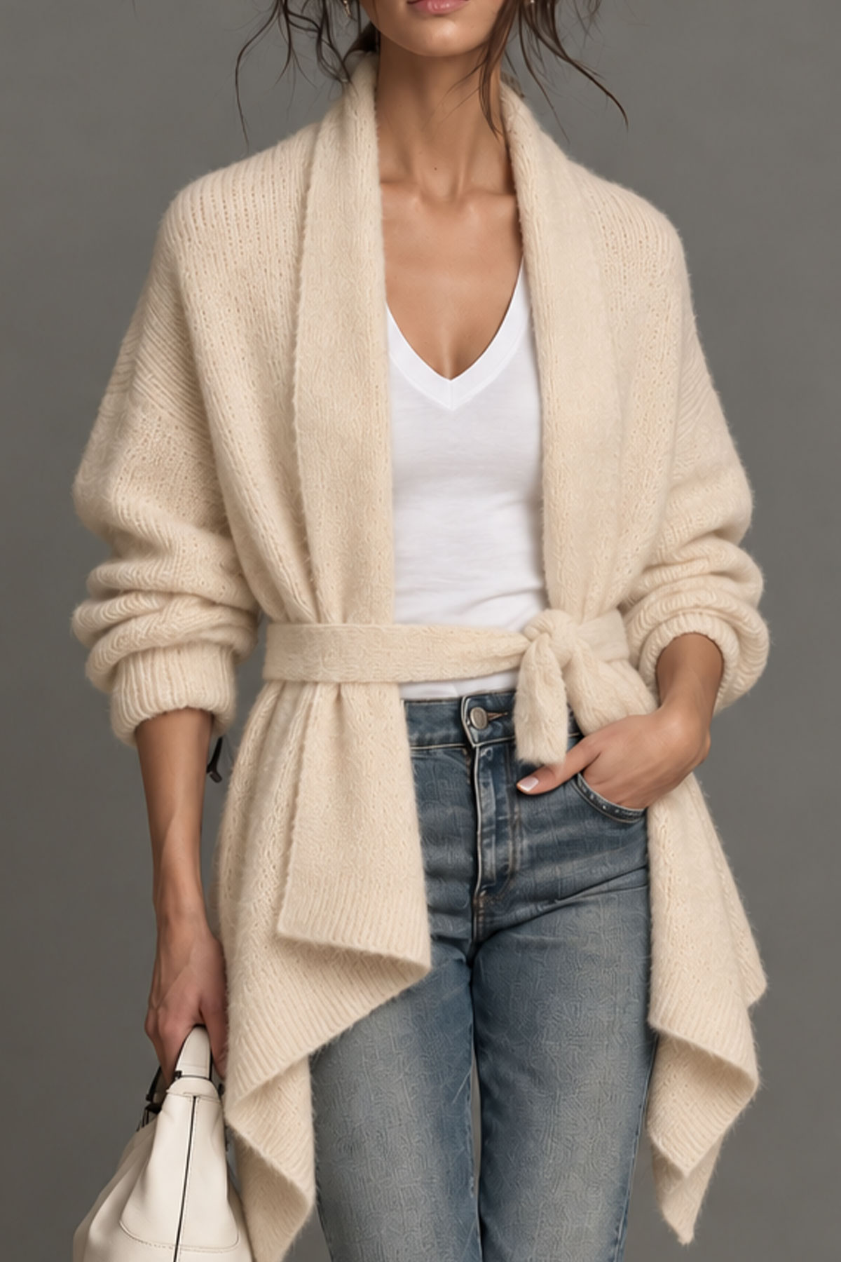 Nixie Asymmetrical Tie Up Knit Coat 