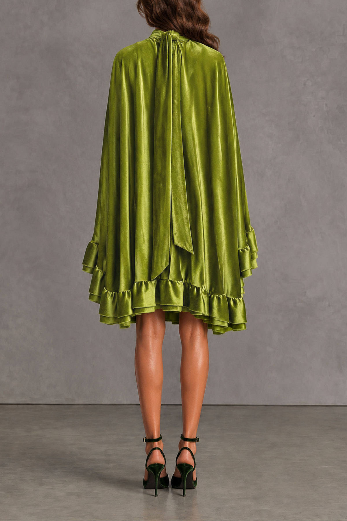 Noelle Batwing Sleeve Ruffle Mini Dress In Green