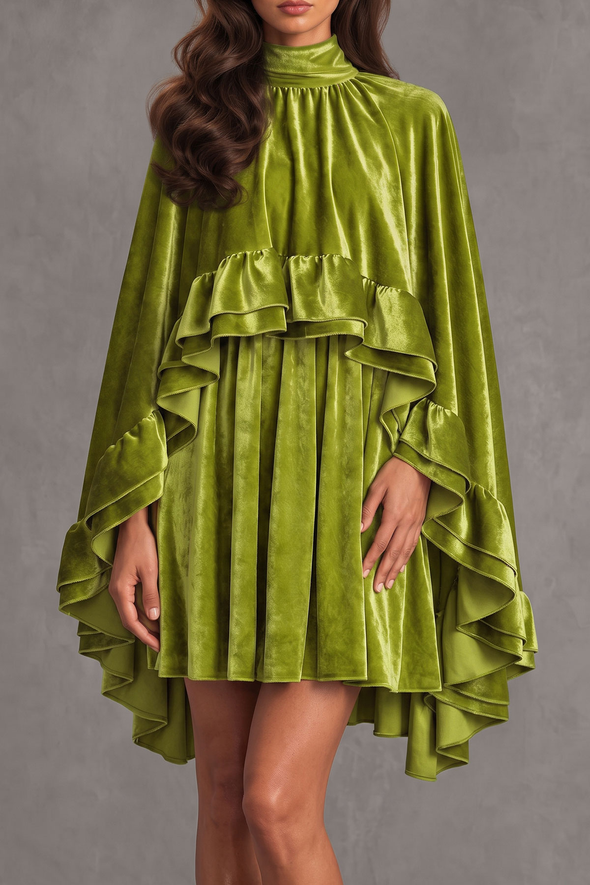 Noelle Batwing Sleeve Ruffle Mini Dress In Green
