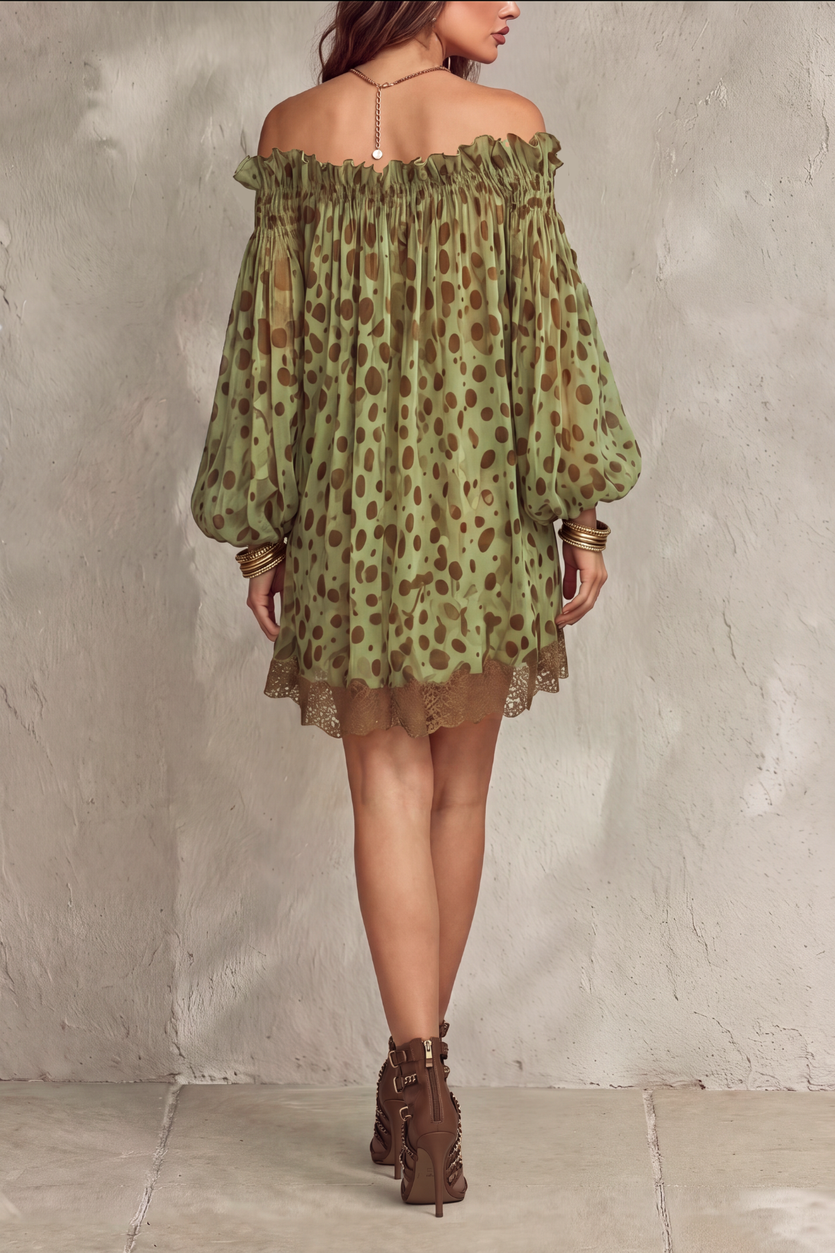 Astrixia Lace Dot Chiffon Mini Dress
