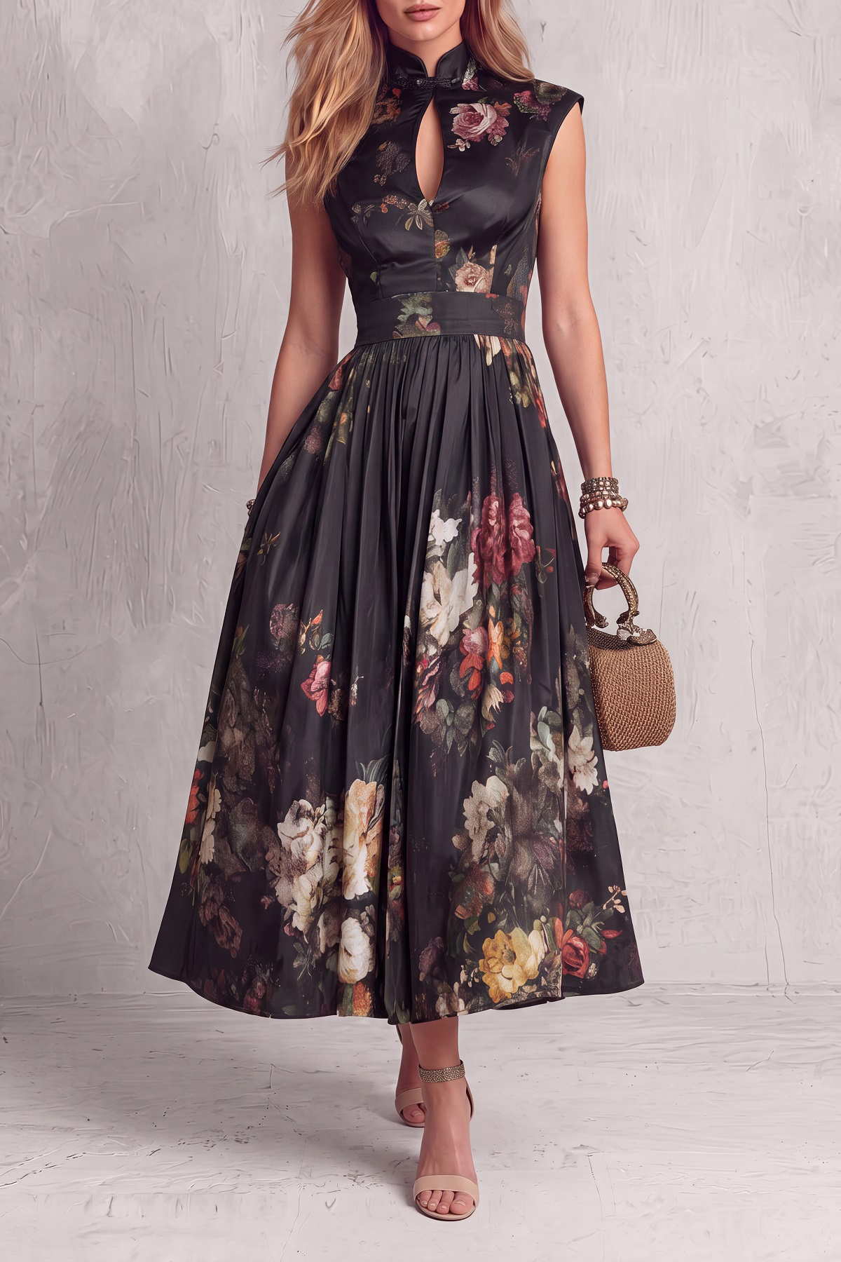  Norise Sleeveless Floral Midi Dress
