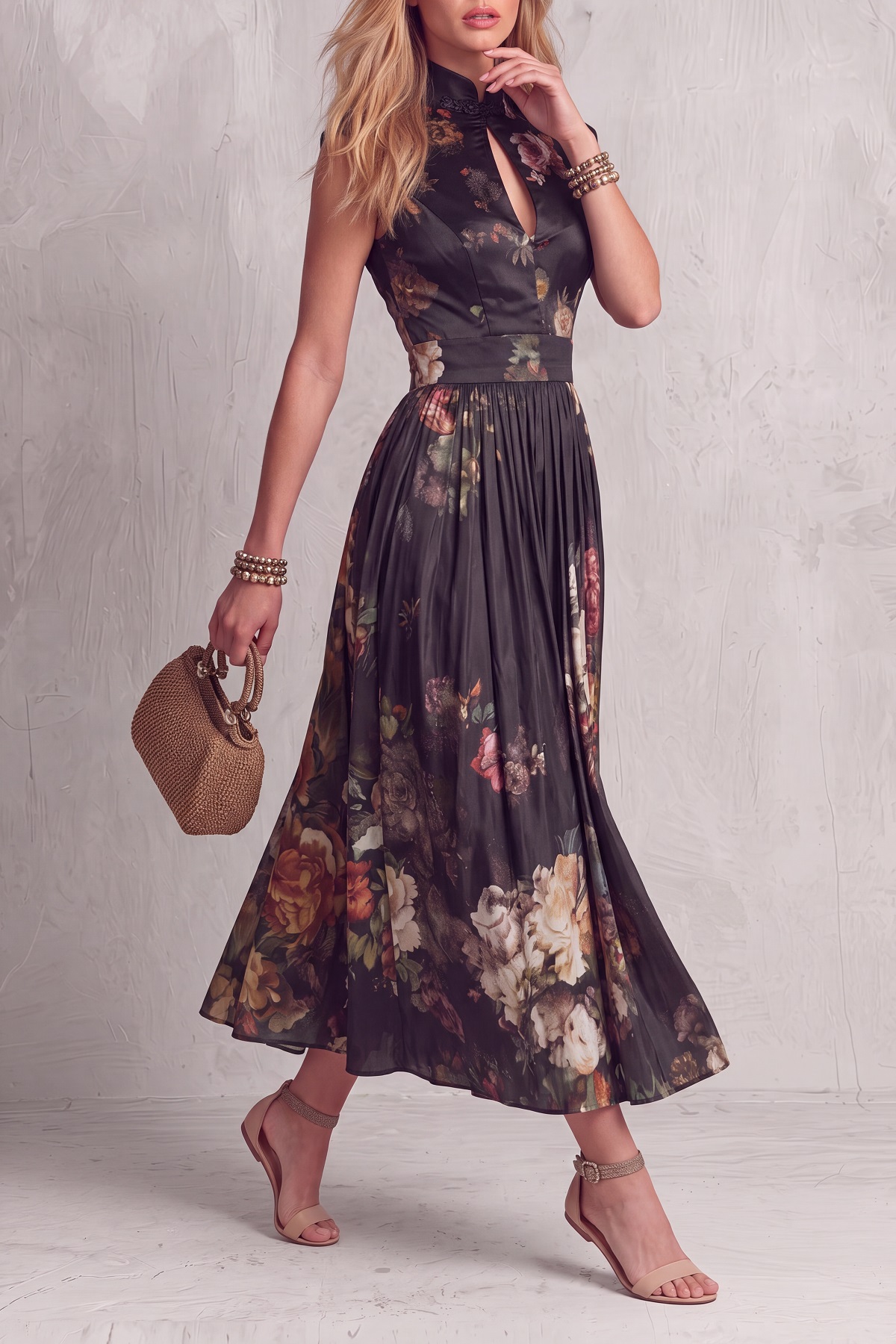  Norise Sleeveless Floral Midi Dress