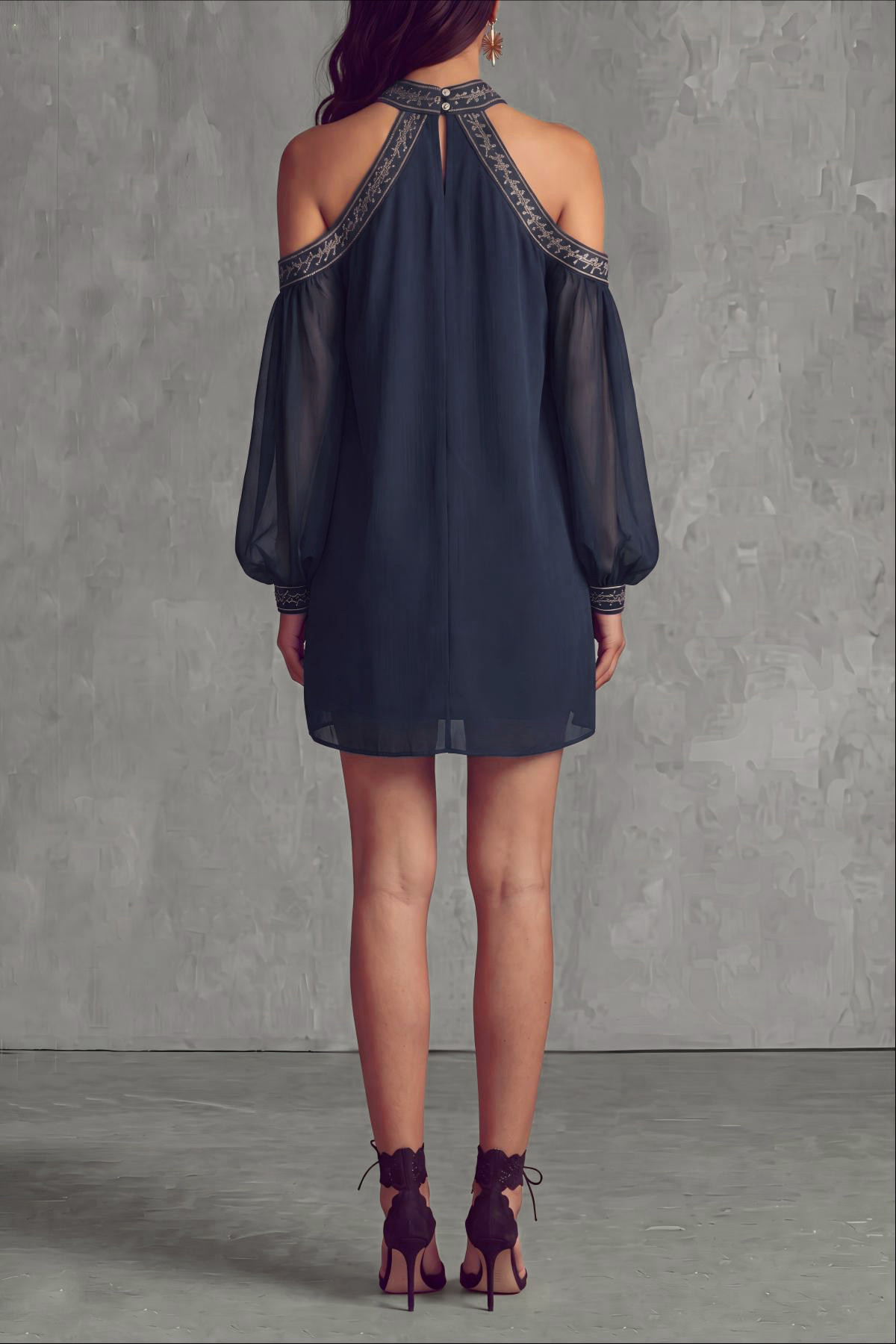 Novique Halter Neck Embroidered Mini Dress