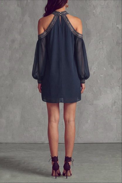 Novique Halter Neck Embroidered Mini Dress