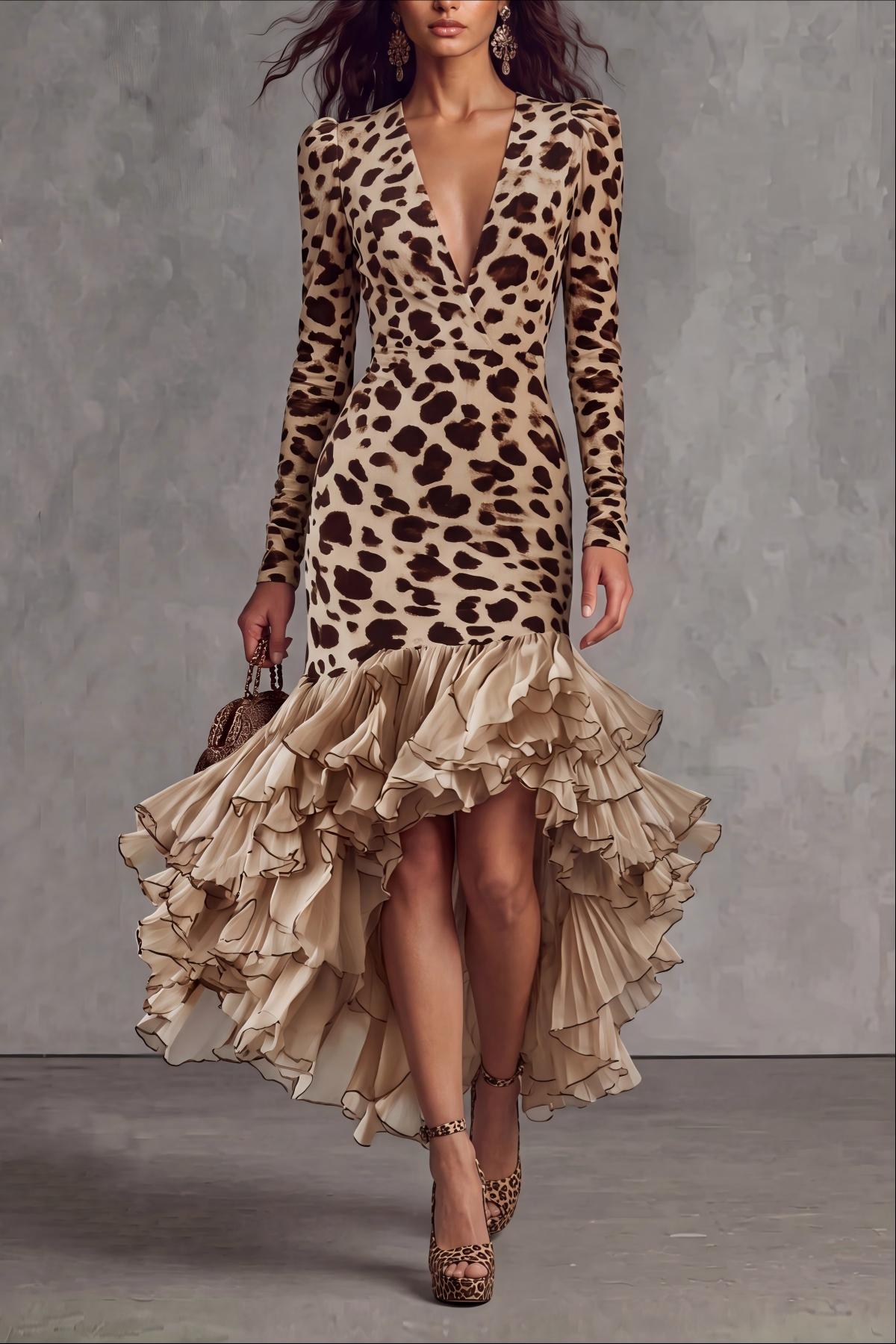 Octavia Plunge Neck Leopard Midi Dress