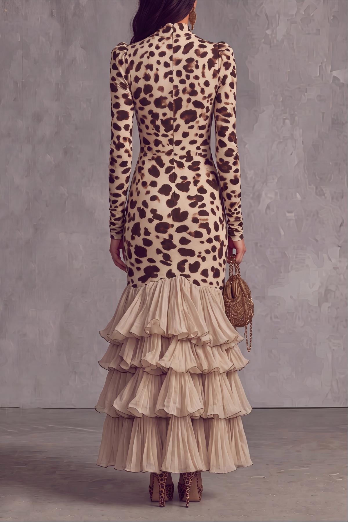 Octavia Plunge Neck Leopard Midi Dress
