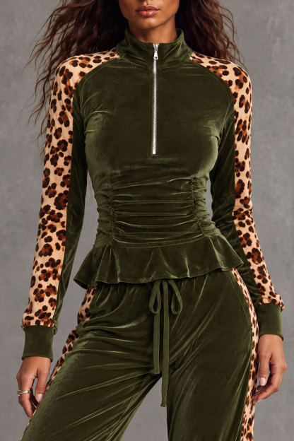 Odelia Leopard Print Ruched Pants Set