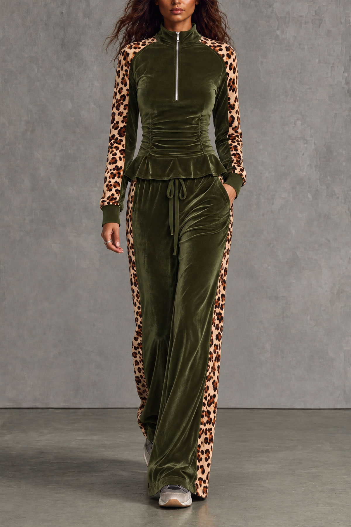Odelia Leopard Print Ruched Pants Set