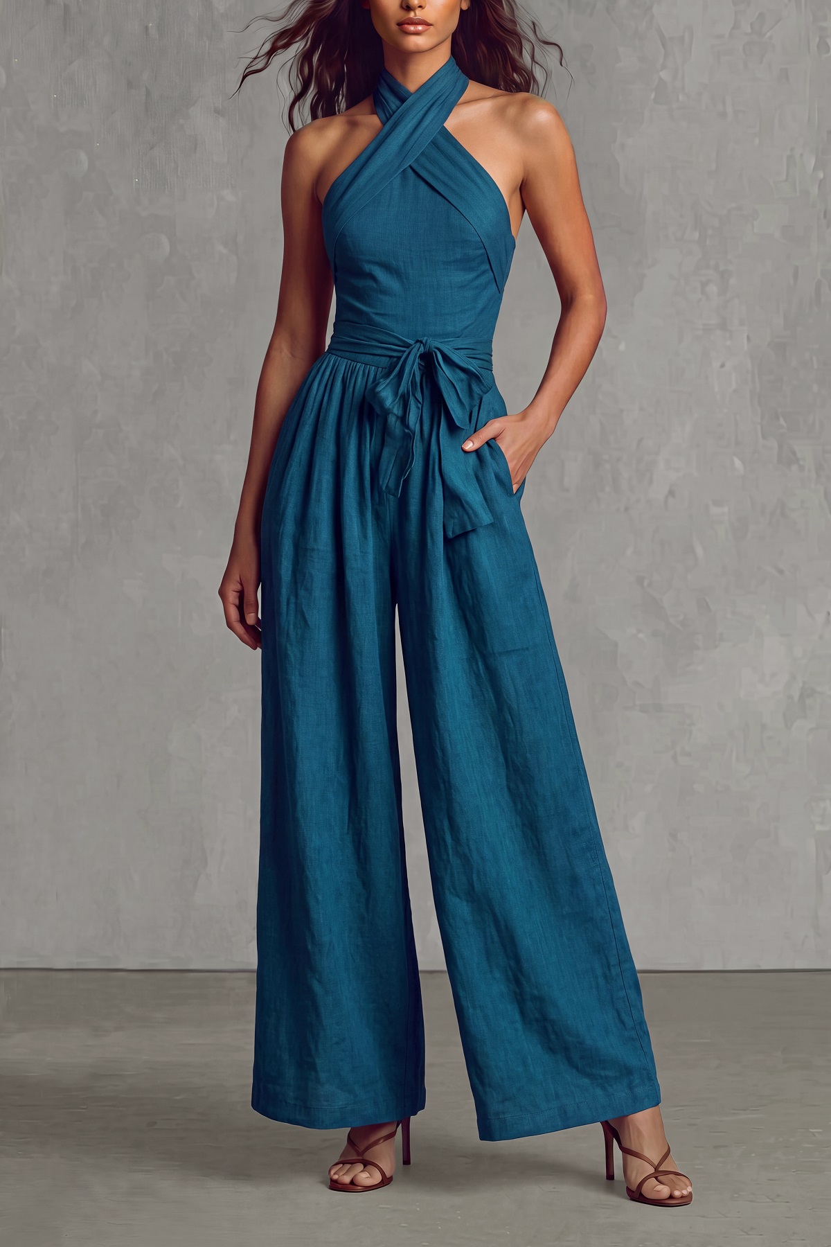 Orelith Halter Neck Tie Up Jumpsuit