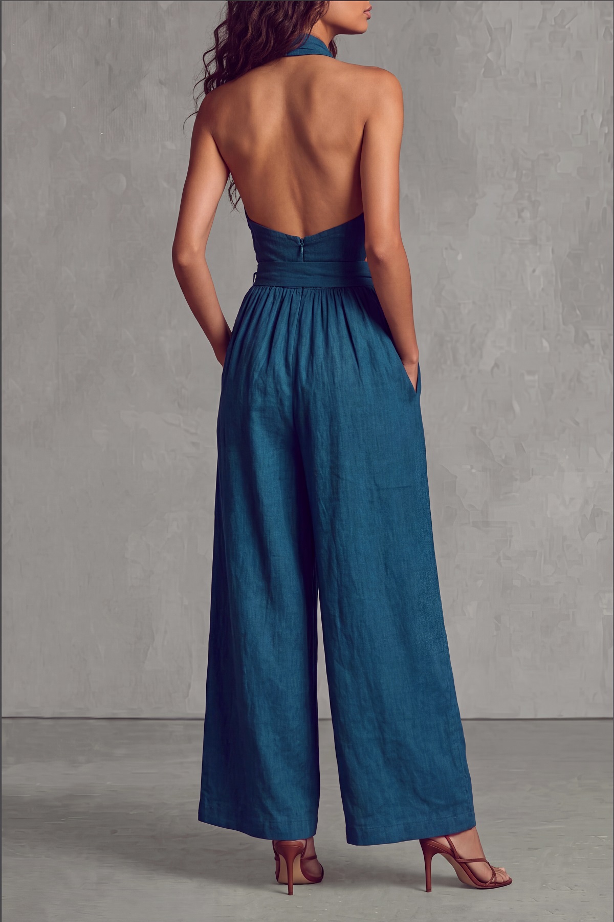 Orelith Halter Neck Tie Up Jumpsuit