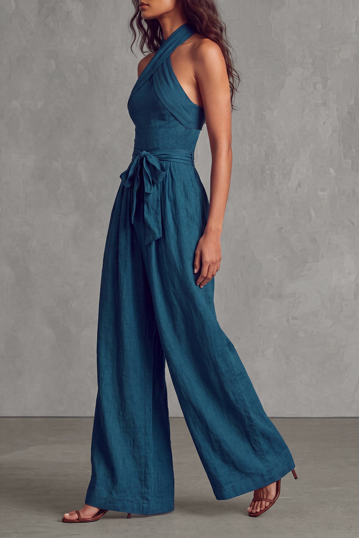 Orelith Halter Neck Tie Up Jumpsuit