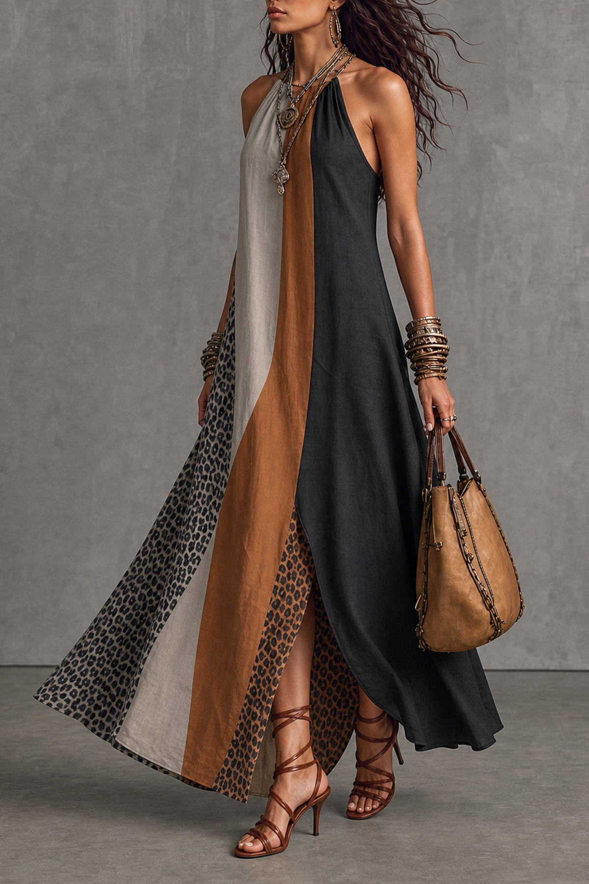 Orlavia Sleeveless Leopard Print Maxi Dress