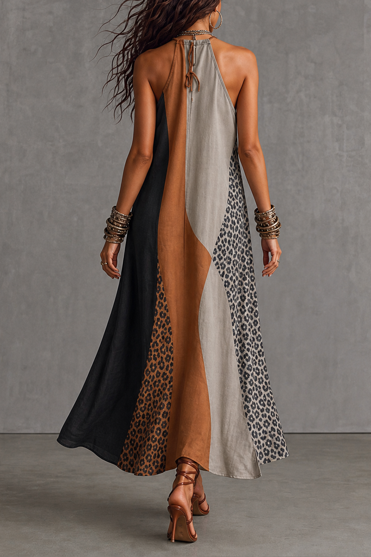 Orlavia Sleeveless Leopard Print Maxi Dress