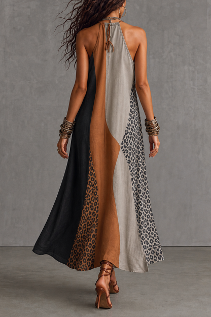 Orlavia Sleeveless Leopard Print Maxi Dress