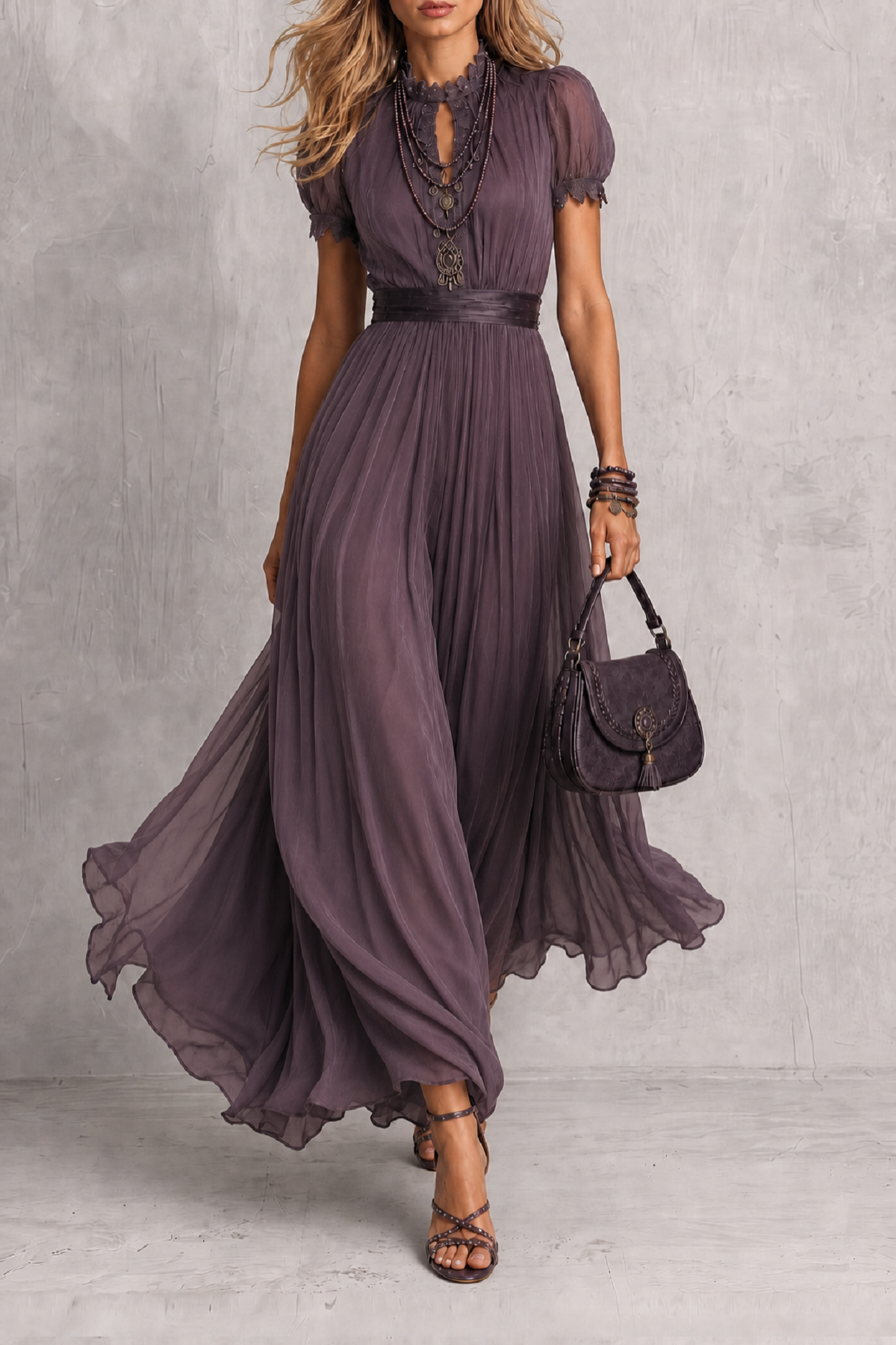 Orlina Short Sleeve Lace Maxi Dress
