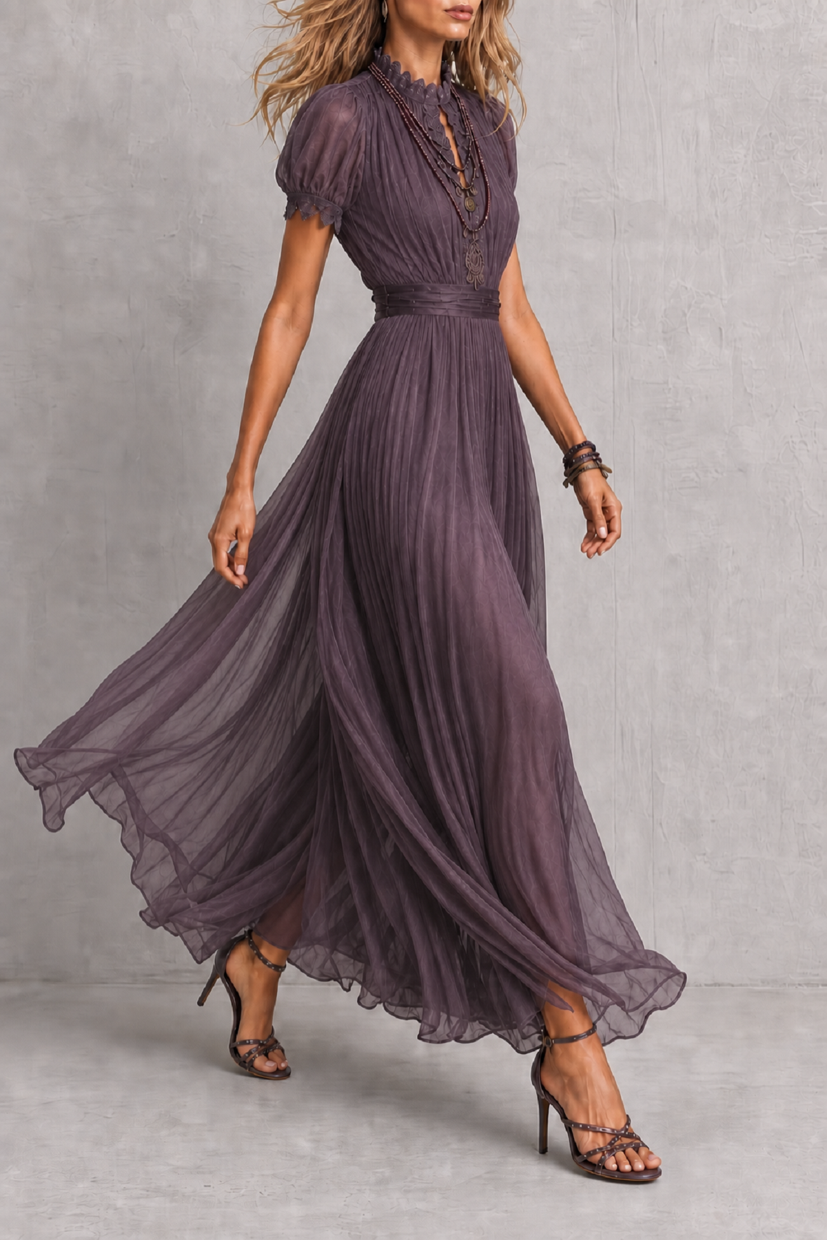 Orlina Short Sleeve Lace Maxi Dress