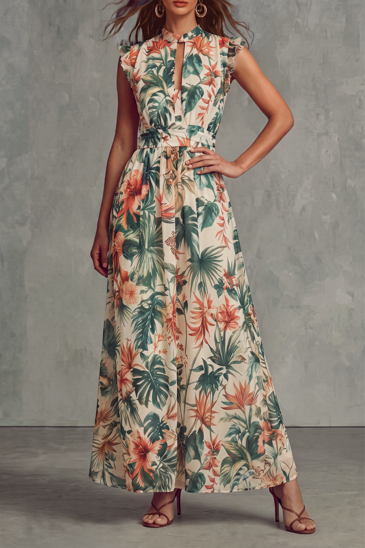  Orsalia Plunge Neck Floral Maxi Dress 